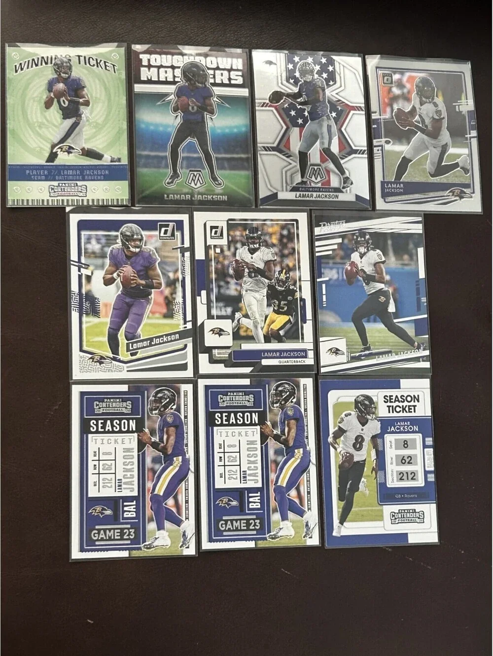 LAMAR JACKSON PANINI COLLECTION NM MOSAIC/CONTENDERS/PRESTIGE/DONRUSS LOT OF 10